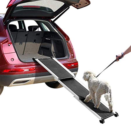 Yaheetech 28-61 Inch Collapsible Telescoping Pet Dog Cat Ramp for SUVs/Trucks/Cars/Jeeps Portable Aluminum Vehicle Ramps for Small/Medium/Large Dogs