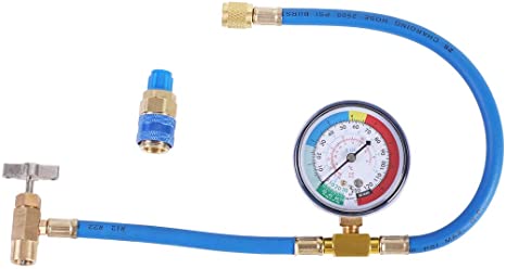 N / A JIFETOR AC Charge Hose with Gauge for R134A, Car HVAC Refrigerant Recharge Kit, Auto Air Conditioning U Charging Hose Low Pressure Measuring Meter with 1/4" Fittings, Can Tap, Quick Coupler