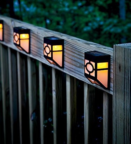 Waterproof Light Sensor Path Outdoor Solar Powered Fence Wall Lamps with 2 Leds for Outdoors Garden Yard Lightings Rechargable Automatically (Warm White)