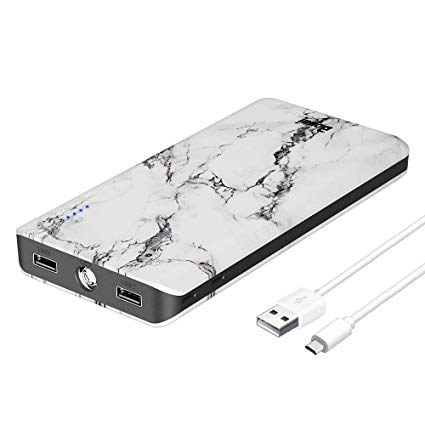 Power Bank 20000mAh, BONAI Portable Charger High Capacity 4.0A Input LED Flashlight, External Battery Outdoor Compatible iPhone X Max 8 Plus 7  Samsung Galaxy S9 Note 8 iPad iPod Tablets LG - Marble