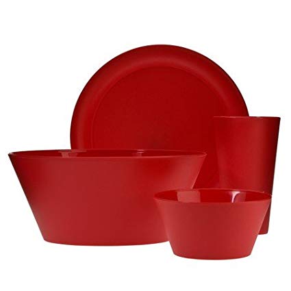 CreativeWare CH623CHRY 13 Piece My First Dorm/Apartment Plastic Dish Set, Cherry