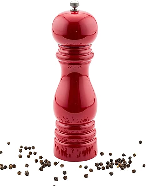 Classic French Red Wood Pepper Mill - High Gloss - 2 1/4" x 2 1/4" x 7 1/2" - 1 Count Box