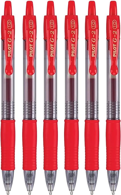 PILOT G2 Premium Refillable & Retractable Rolling Ball Gel Pens, 1.0mm Bold Point, Red, 6-Pack