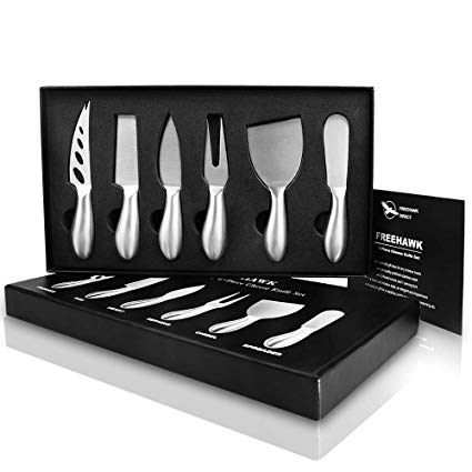 Freehawk Cheese Knife Set, 6-Piece Elegant Stainless Steel Cheese knives Set with Gift Box, Perfect Gift for Foodie Friend, Weddings, Bridal Shower, Housewarming, Anniversaries, Birthday Parties