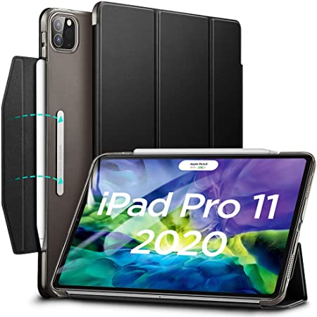 ESR Trifold Smart Case for iPad Pro 11" 2020 Case, Auto Sleep/Wake,Supports Apple Pencil 2 Wireless Charging, Stand Case with Clasp, Hard Back Cover for iPad Pro 11" 2020 2nd Generation, Black