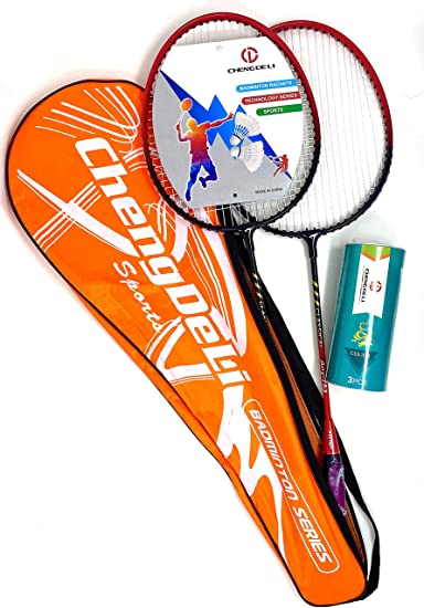 TJ Global Premium Quality Badminton Racquet, Pair of 2 Rackets with 3 Shuttlecocks and Carrying Bag Included, for Professional & Beginner Players, Lightweight Carbon Fiber