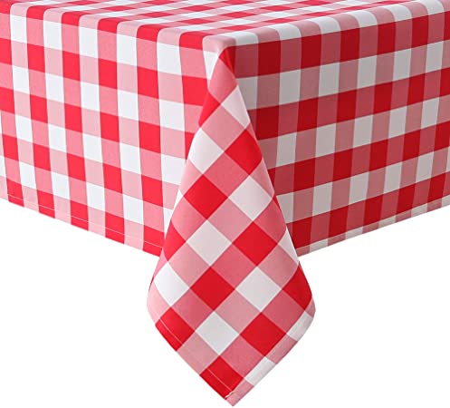 Hiasan Red and White Checkered Tablecloth Rectangle - Stain Resistant, Waterproof and Washable Plaid Table Cloth for Picnic, Holiday Dinner and Kitchen, 60 x 120 Inch