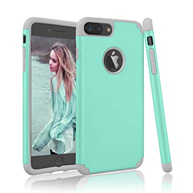 Njjex for iPhone 7 Plus Case, for iPhone 8 Plus case, [Npure] Ultra Slim Shockproof Hybrid Dual Layer Rubber Silicone Plastic Shell Bumper Armor Rugged Hard Cover for iPhone 7/8 Plus [Turquoise/Grey]