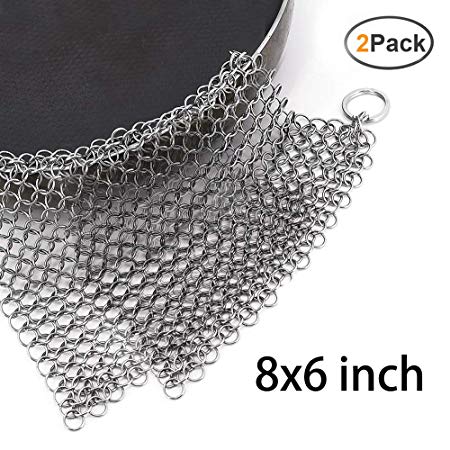 Cast Iron Cleaner, ZOUTOG 8x6'' Stainless Steel 316L Chainmail Scrubber for Cast Iron Pan / Pre-Seasoned Pan / Waffle Iron Pan / Baking Pan