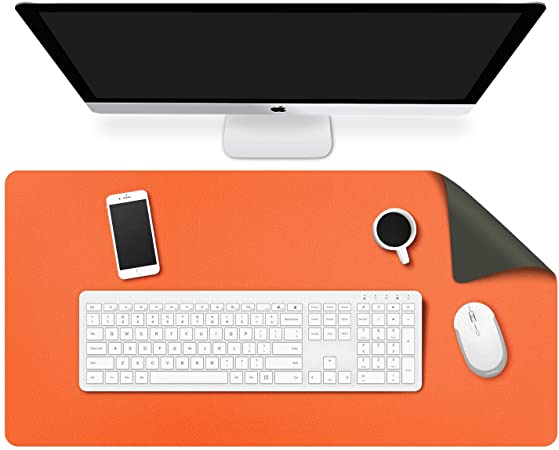 MoKo Computer Desk Mat - PU Large Extended Gaming Mouse Pad, Non-Slip Keyboard Mouse Mat, Waterproof Office Writing Desk Pad Protector, 31.5 x 15.7 x 0.08 Inch - Double Side Army Green/Orange