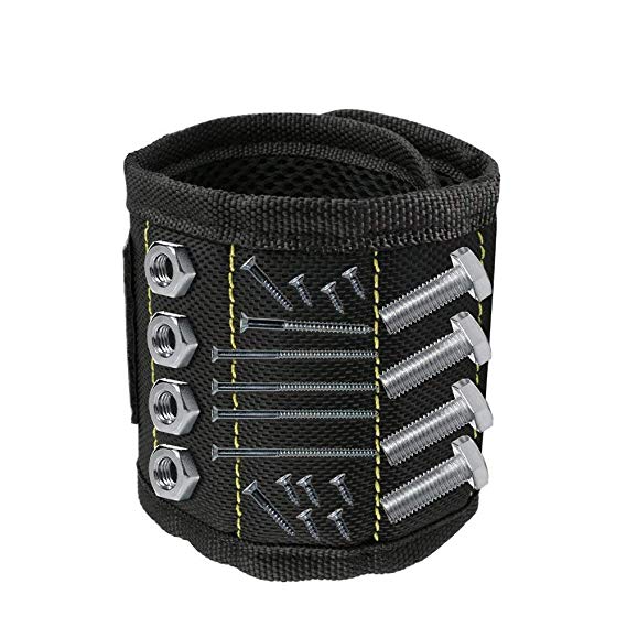 Magnetic Wristband,5 Rows Strong Magnets Adjustable Magnetic Wrist Band for Holding Screws,Nails,Drill Bits and Small Tools,Very Unique Tool Gift for DIY Handyman