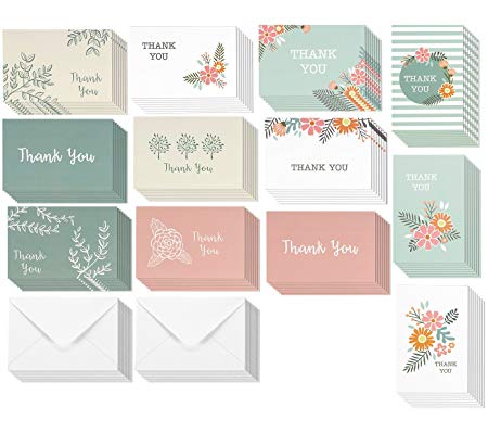 Thank You Cards - 96-Pack Thank You Notes, 12 Assorted Colorful Designs for Her, Bulk Thank You Cards and Envelopes, 4 x 6 Inches