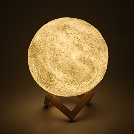 Large Moon Lamp, 3D Printing Moon Light, Stepless Dimmable 20 LED Night Light with Stand, Yellow/Warm White/Cool White Lighting, USB Charging, Best Gift for Kids and Adults(18cm/7.1in)