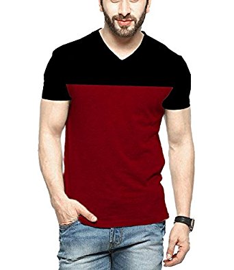 Veirdo Mens Cotton T-Shirt Black Maroon Casual T-Shirt