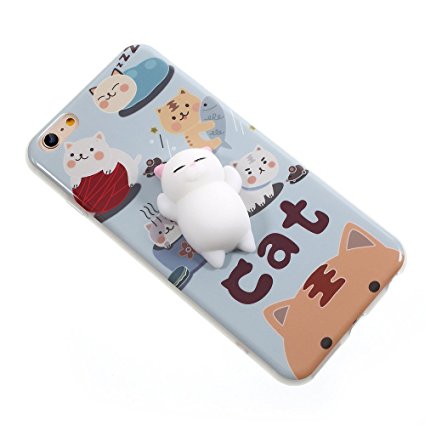 3D Squishy Cat Phone Case Cute Soft Silicone Phone Back Cover for iPhone 7 Plus Fidget Toy Stress Reliever