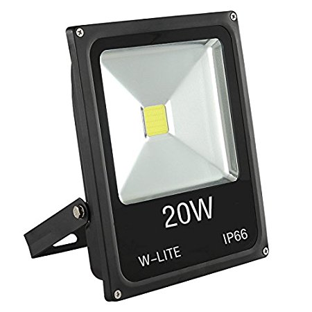 W-LITE 20W Super Bright LED Floodlight Outdoor, 1500Lm, 200W Halogen Bulb Equivalent, Lighting for Garden/Yard/Lawn/Patio/Porch, Waterproof Security Lamp, Aluminum, 6000K, Cold White