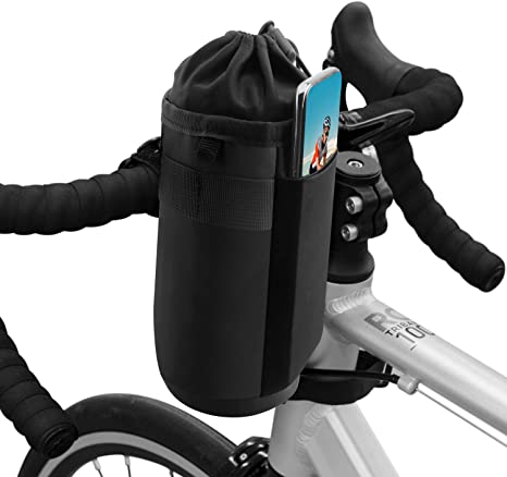 Suruid Bicycle Water Bottle Holder Bag, Bike Handlebar Cup Drink Holder Insulated Stem Water Bottle Bag Cycling Frame Strap-On Waterproof Storage Pouch for All Bikes Daily Use Touring Commuting