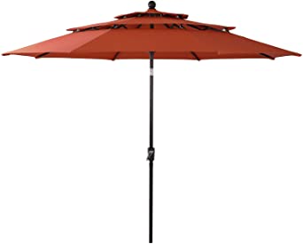 Sophia & William 10ft 3 Tier Auto-tilt Patio Umbrella Outdoor Double Vented Umbrella with Crank