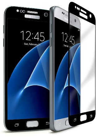 Fenix - Samsung Galaxy S7 [0.26mm Thickness] 9-H Premium Tempered Glass Screen Protector / High Definition Invisible, Clear Transparency, and Anti-Bubble Shield with Black Faceplate