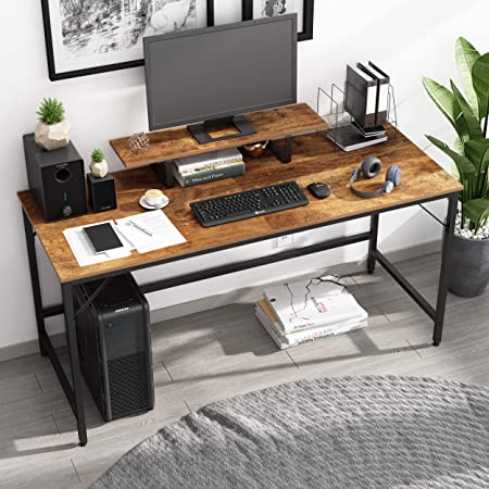 JOISCOPE Computer Desk, Laptop Desk with Storage Shelves ，Wood and Metal,Industrial Table for Home Office,60 inches,152cm(Vintage Oak Finish)