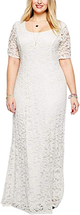 Nemidor Women's Full Lace Plus Size Wedding Maxi Dress