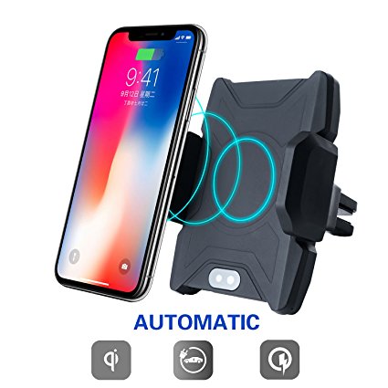 Wireless Car Charger Qi Automatic Charging Mount&Air Vent Cell Phone Holder Cradle for iPhone X 8/8 Plus Samsung Galaxy S9 Plus S8 S7 Edge Note 8 5 &Qi Enabled Devices