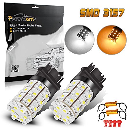 Partsam 2x 3157 White Amber Switchback LED Bulbs Front Turn Signal Light Blinker 60-SMD  Load Resistors 3157A 3357A 3457A 4157NA 3757A 3057A 3057 Standard Type (NOT CK)
