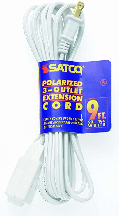 Satco Products 93/196 16/2 SPT Polarized 3 Outlet Extension Cord, White, 12-Foot