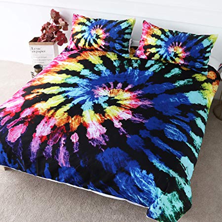 BlessLiving Blueberry Tie Dye Bedding Bohemian Hippie Tie Dyed Bed Spread 3 Pieces Boys Abstract Bed Duvet Covers (Twin)