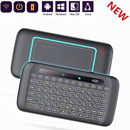 H20 Wireless Mini-Keyboard air Mouse New Two-Sided Touch GRB Backlit Keyboard H20 with Infrared Learning Function, 2.4GHz Rechargeable Mouse Combo for Android TV Box, PC, Computer, Media Player