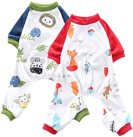 Oncpcare 2 Pack (Lion Fox) Dog Pajamas, Soft Cotton Dog Nightclothes, Cozy Adorable Shirt Pet Clothes Jumpsuit Pjs Sleepwear for dogs puppy cats
