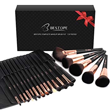 BESTOPE 18pcs Makeup Brush Set,Professional Premium Synthetic Foundation Blending Blush Concealer Eye Face Liquid Powder Cream Cosmetics Brush Kit with PU Bag and Gift Box,Rose Golden