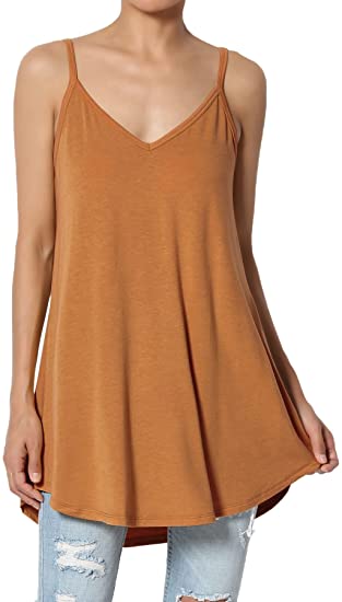 TheMogan S~3X Scoop & V Neck Stretch Draped Jersey Flared Camisole Strappy Top