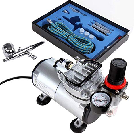 Timbertech Airbrush Kit with Compressor ABPST05 Double Action Airbrush Gun and Accessories (Nozzles, Hose etc.)