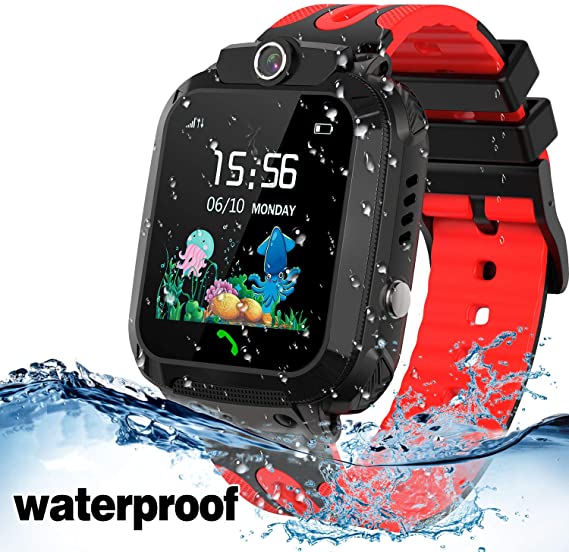 Kids Smart Watch Waterproof with GPS Tracker Phone Smartwatch SOS Game Voice Chat 1.44'' Touch Screen for Boys Girls Birthday Gift (Red)