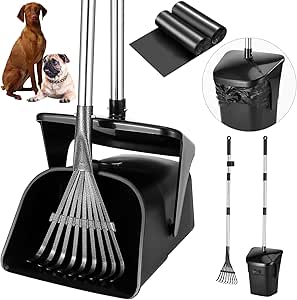 Odoland Pooper Scooper Large Swivel Bin with 20 Waste Bags Dog Poop Scooper Adjustable Long Handle Perfect for Small and Large Dogs in Yard, Grass, Dirt and Grave