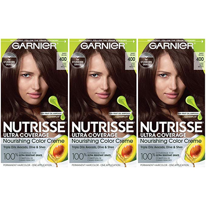 Garnier Hair Color Nutrisse Ultra Coverage Nourishing Hair Color Creme, Deep Dark Brown (Sweet Pecan) 400, 3 pack, Pack of 3