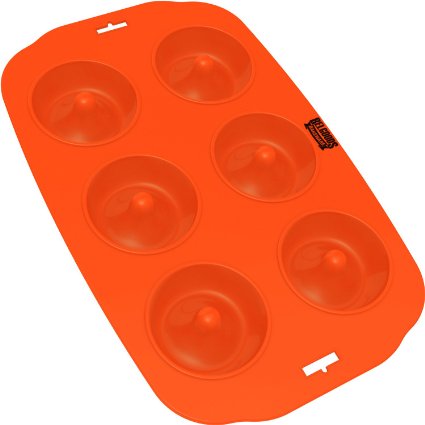 Silicone Donut Maker Baking Pan Tray - 6 Holes - Pure Food Grade Premium Non-Stick Silicon - Orange - By Belgoods Bakeware