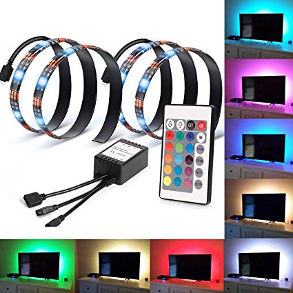 Bias Lighting for HDTV USB Powered TV Led Lights, Home Theater Accent Lighting Kit With Remote Control, Luditek 2 SMD5050 RGB Multi Color Light Strip (Reduce eye fatigue and increase image clarity)