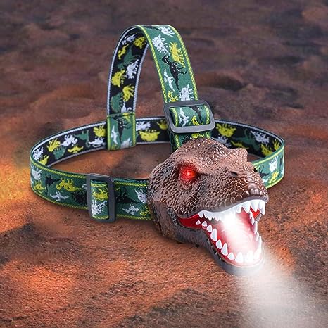 SOUFORCE Dinosaur Headlamp for Halloween, LED Headlights, Outdoor Camping Headlight, Flashing Light, Birthday Gifts for Girls and Boys for Camping Riding Night Running Cosplay Reading
