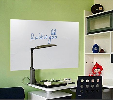 Rabbitgoo Self-Adhesive Wall Sticker Wall Paper Whiteboard Sticker Chalkboard Contact Paper White 177 by 787 Inches with 1 Free Marker Pen for School Office Home