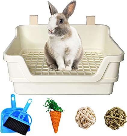 kathson Extra Large Rabbit Litter Box Trainer Rabbit Toilet Small Animal Potty Bunny Litter Pan Box for Adult Guinea Pig Rats Chinchilla Ferret Galesaur (White)