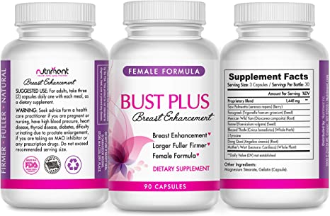 Bust Plus Breast Enhancement Pills for Women- Female Bust Enhancer for Larger, Fuller and Firm Breasts- All Natural Breast Enlargement Supplement- 90 Vegan Capsules