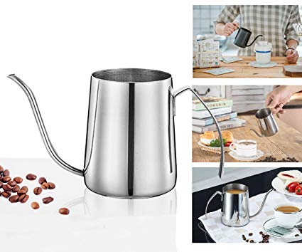 Pour Over Coffee Tea Drip Pot, Stainless Steel Kettle with Gooseneck 12 Oz (350ml) by ForNeat, Long Narrow Spout Coffee Pot for Coffee Maker (Silver)
