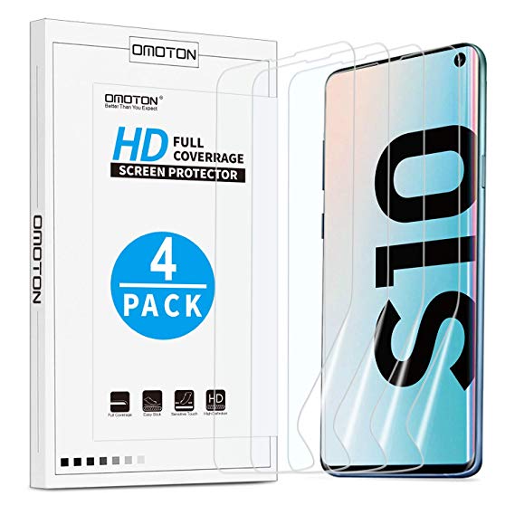 OMOTON [4 Pack Compatible with Samsung Galaxy S10 (6.1 inch) Screen Protector TPU Film, (Not Fit for S10 Plus / S10e),[NOT Glass] [Case-Friendly] [No Lifting on Edges]