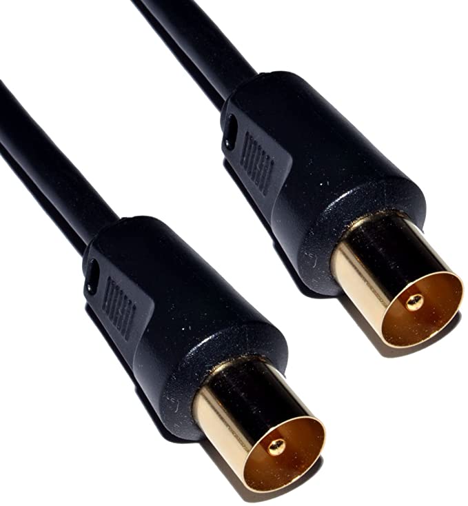 Cable Mountain 3m Gold Plated Male to Male Plug to Plug Shielded TV Coaxial Aerial Cable - Black