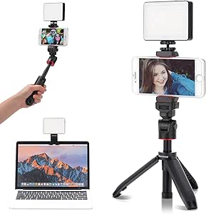 Newmowa kit di illuminazione per videoconferenze, dimmerabile 3200K-5600K con mini treppiede da viaggio da tavolo per live streaming, riprese video, vlog, trucco, selfie, YouTube, ecc.