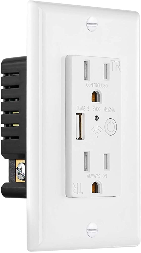 KEYGMA Smart Wifi Tuya App USB Wall Outlet, 5V 2.4A USB Port Outlet, 125V Tamper Resistant 2 AC Ports Outlet , Compatible with Amazon Alexa and Google Home Assistant, ETL Listed