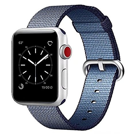 Smart Watch Band, Uitee Newest Woven Nylon Band for Apple Watch Series 38mm 1 & 2 , Comfortably Light With Fabric-Like Feel Wrist Strap Replacement with Classic Buckle (Midnight Blue Woven Nylon)