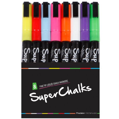 3mm Fine Tip - SuperChalks Color Liquid Chalk Marker Pens 8-Pack - ONLY SUITABLE FOR NON POROUS SURFACES